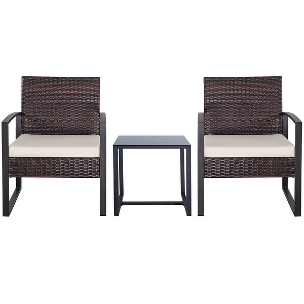 3Pieces Wicker Patio Conversation Set Outdoor Chairs with Cushions