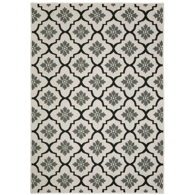 Trinity Floral Trellis Patio Area Rug Beige black Captiv8e Designs