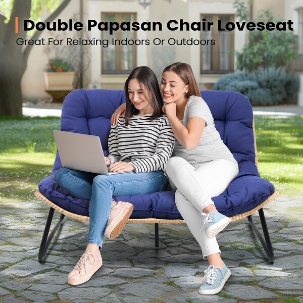 Pellebant Double Papasan Chair Loveseat with Beige Cushion For Indoor and Outdoor Use