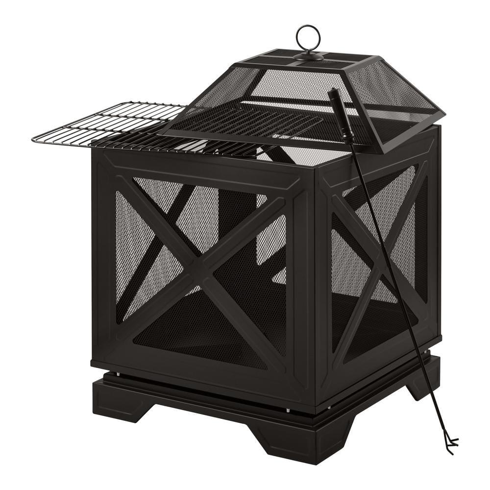 Hampton Bay Westbury 26 in W x 378 in H Outdoor Square Wood Burning Black Fire Pit