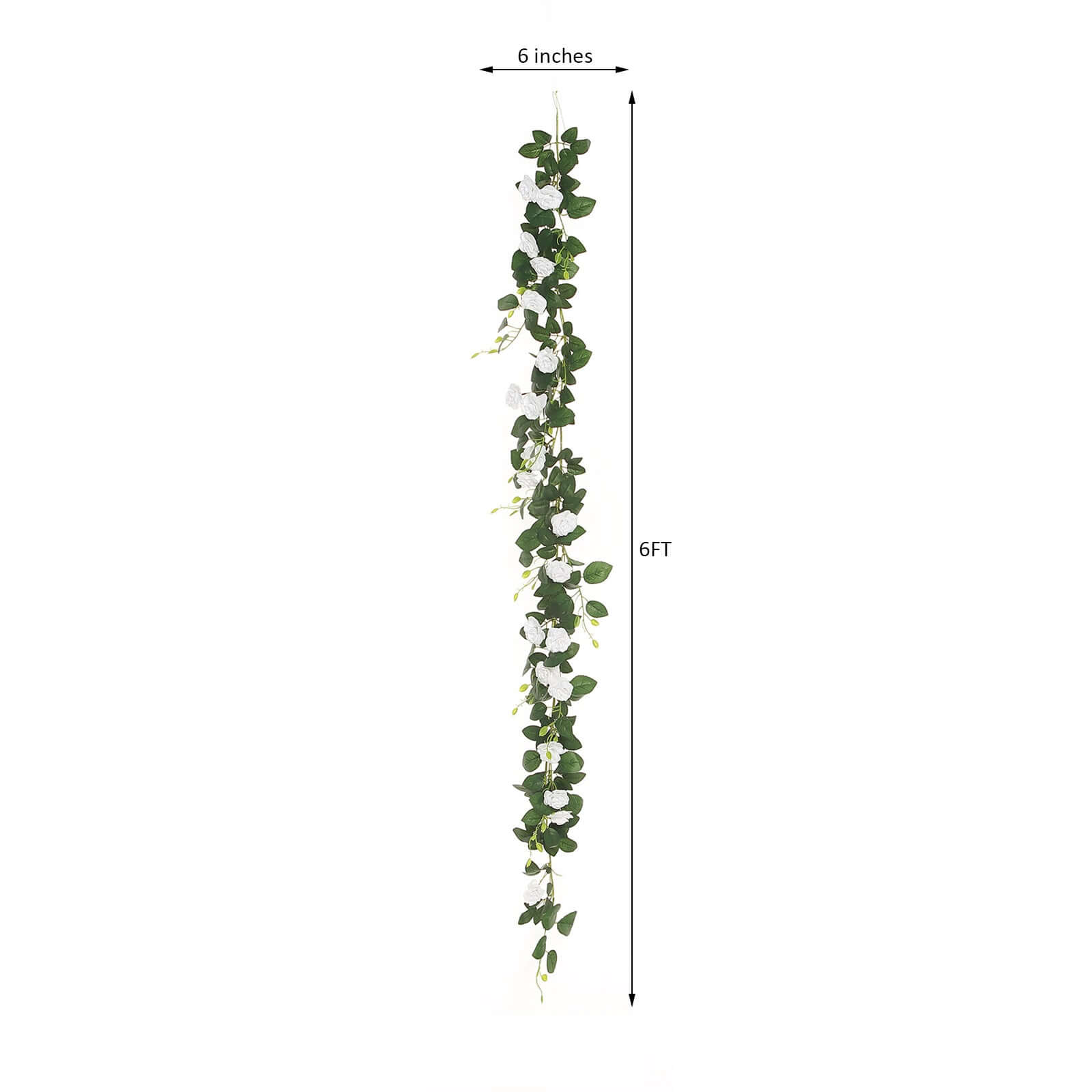 20 White Artificial Silk Roses Flower Garland, Hanging Vine 6ft