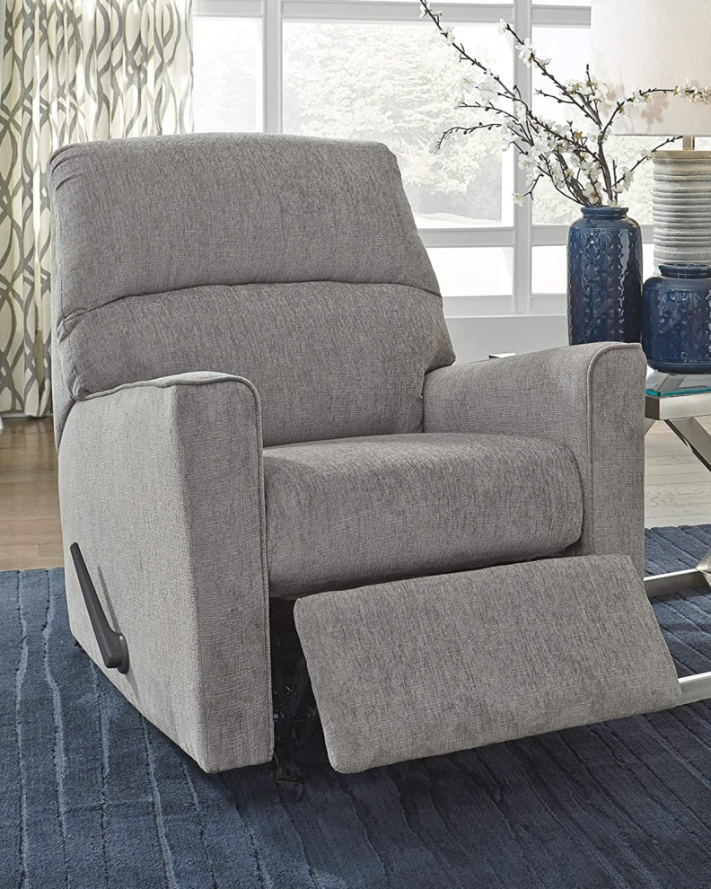 Elegant Recliner Chair  Rocker Function With Padded Tufted Backrest  Light Gray   Transitional   Recliner Chairs   by Declusia  Houzz