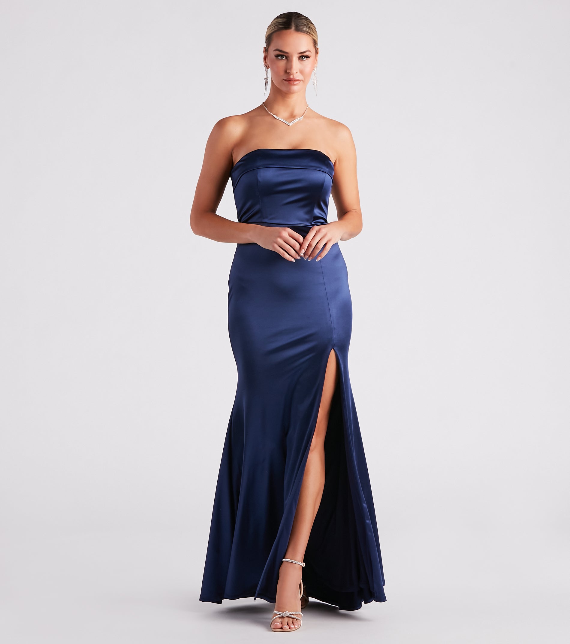 Mia Formal Satin Strapless Long Dress