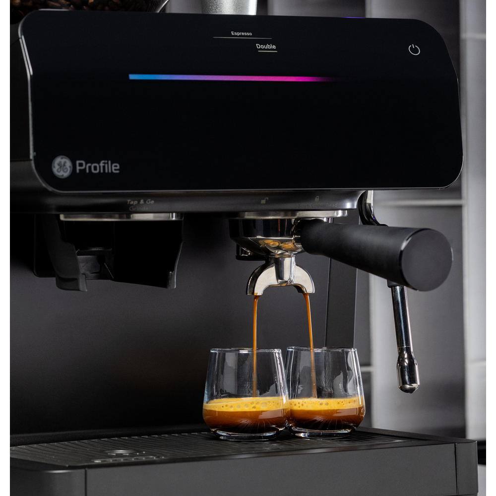 GE Profile 1- Cup Semi Automatic Espresso Machine in Black with Built-in Grinder Frother Frothing Pitcher and WiFi Connected P7CESAS6RBB