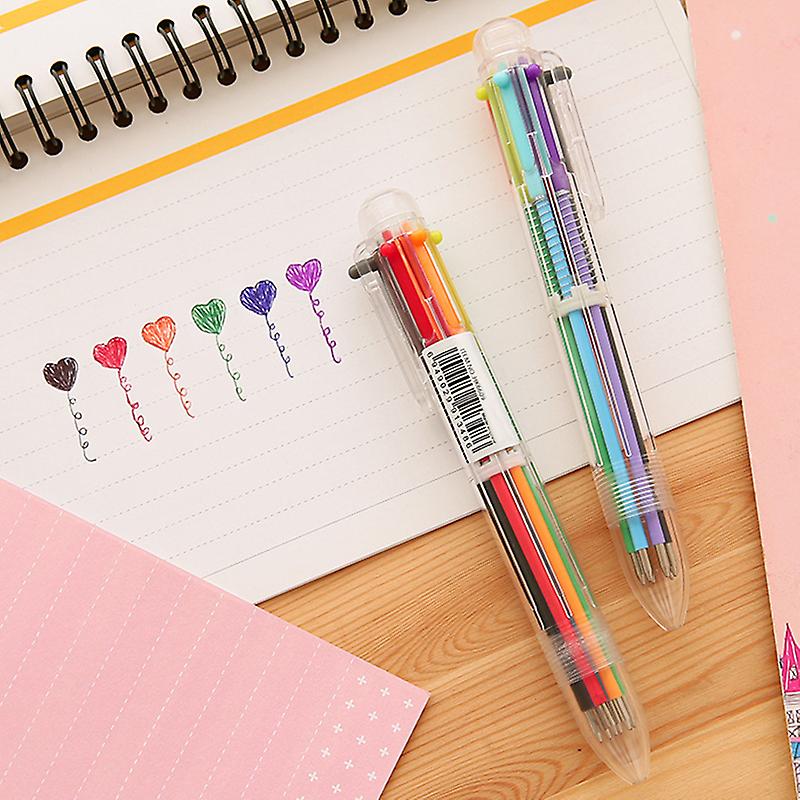 Novelty Multicolor Ballpoint Pen Stationery Press 6 Color Oil Pen For Office School Students(regular Style)