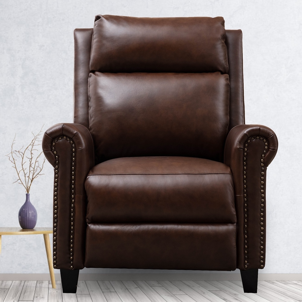 33.5 inch Wide Genuine Leather Manual Recliner  Perfect for Small Spaces  Comfortable and Stable  Easy Assembly