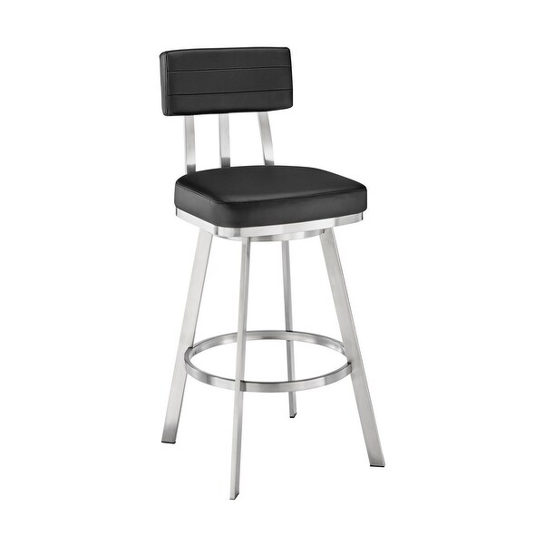 Col 26 Inch Swivel Counter Stool， Black Faux Leather， Stainless Steel Frame