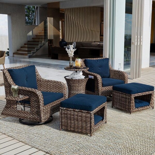 5 Pieces Outdoor Patio Swivel Rocking Chairs Set with with Ottomans and Table