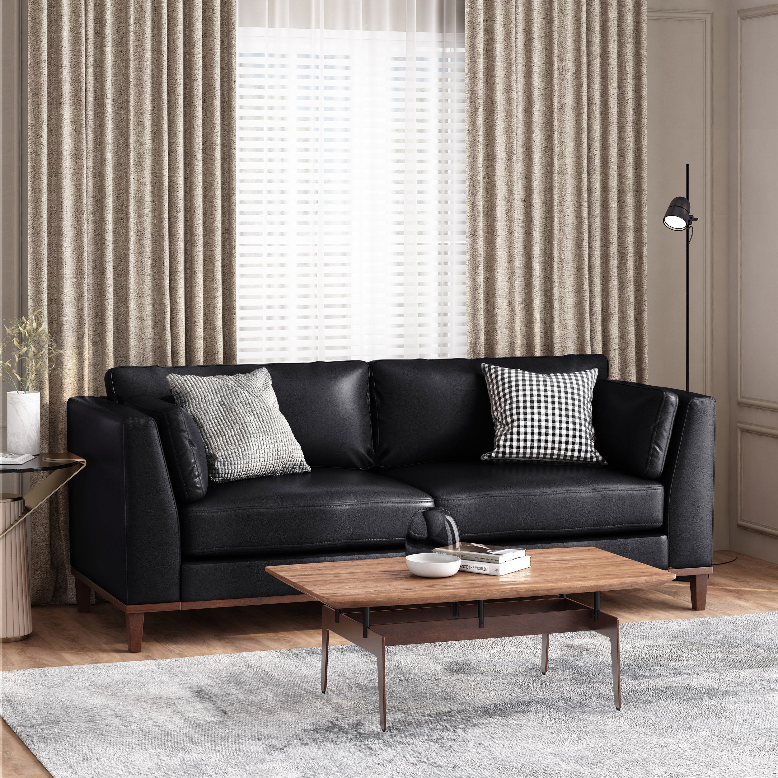 Ayers Contemporary Faux Leather Upholstered 3 Seater Sofa