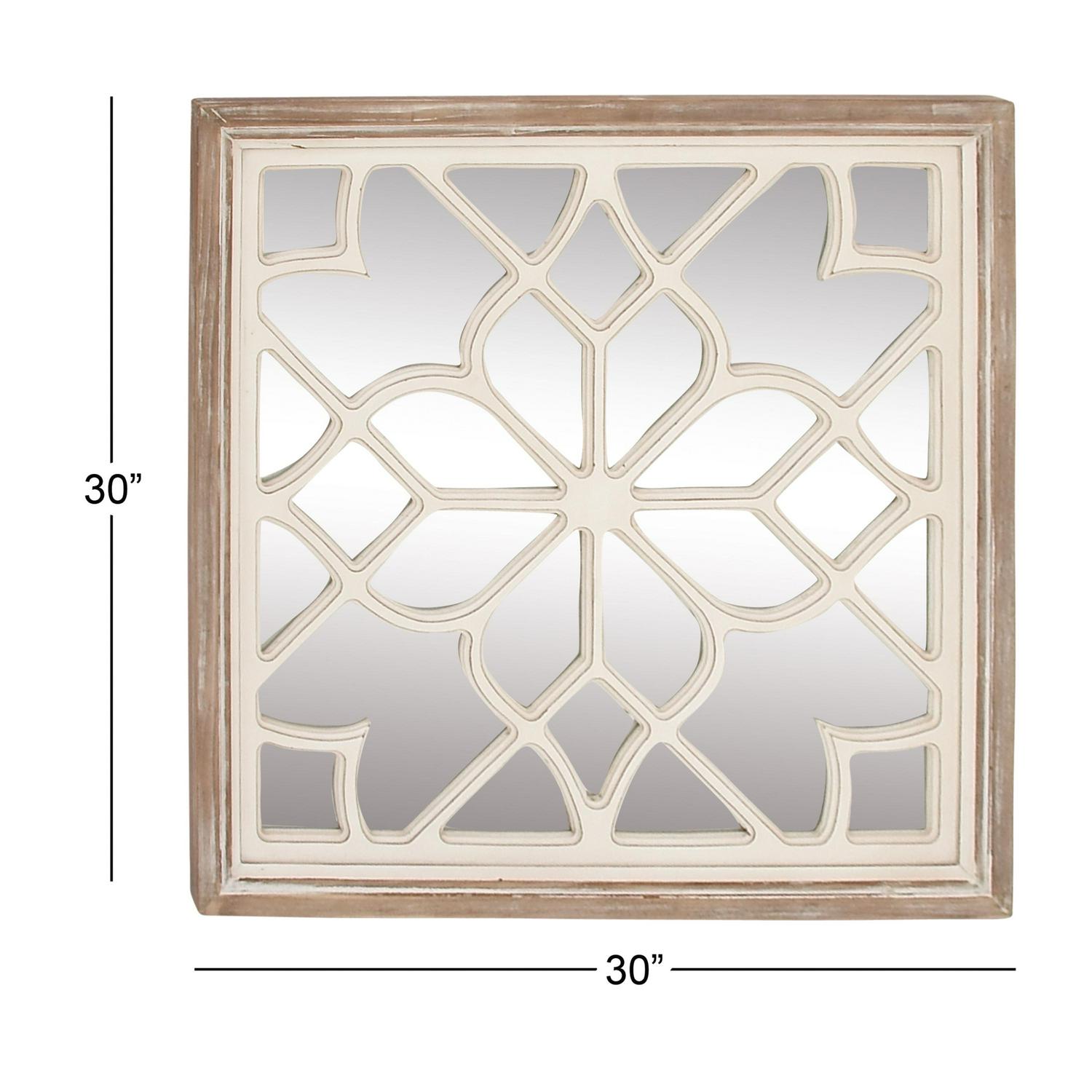 DecMode 30  x 30  White Carved Geometric Wall Mirror  Crowdfused