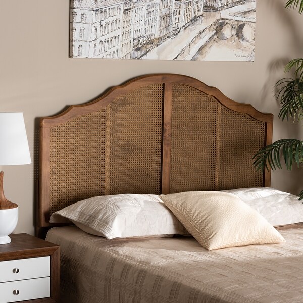 Iris Ash Walnut Wood and Synthetic Rattan Arched Headboard - - 32969785