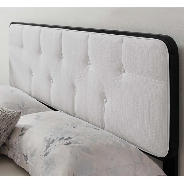 Glendale Traditional White Fabric Button Tufted Twin Size Black Wooden Headboard - - 32157984