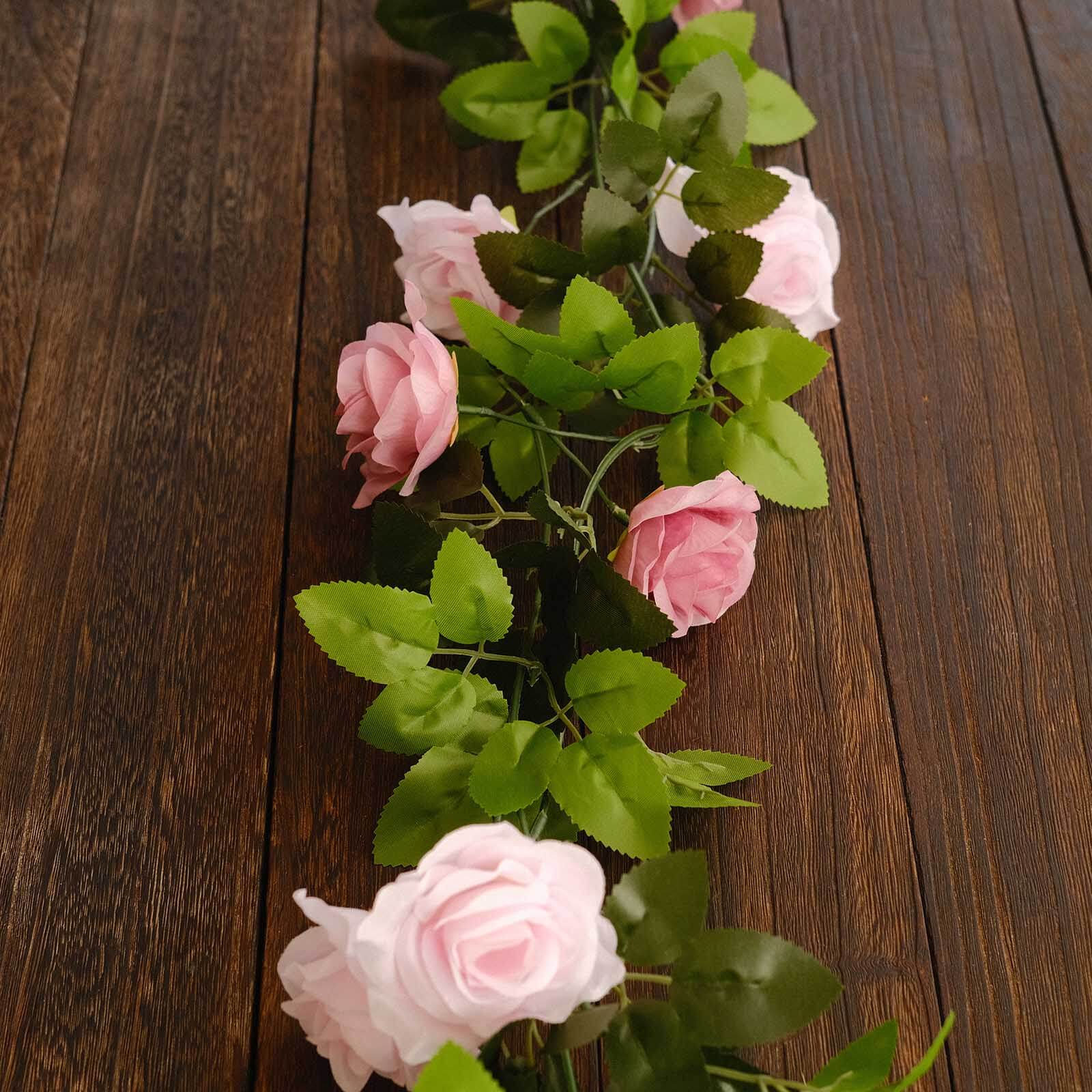 2 Pack Blush Dusty Rose Artificial Silk Mini Rose Vines Hanging Flower Garland with 26 Flower Heads - 7ft