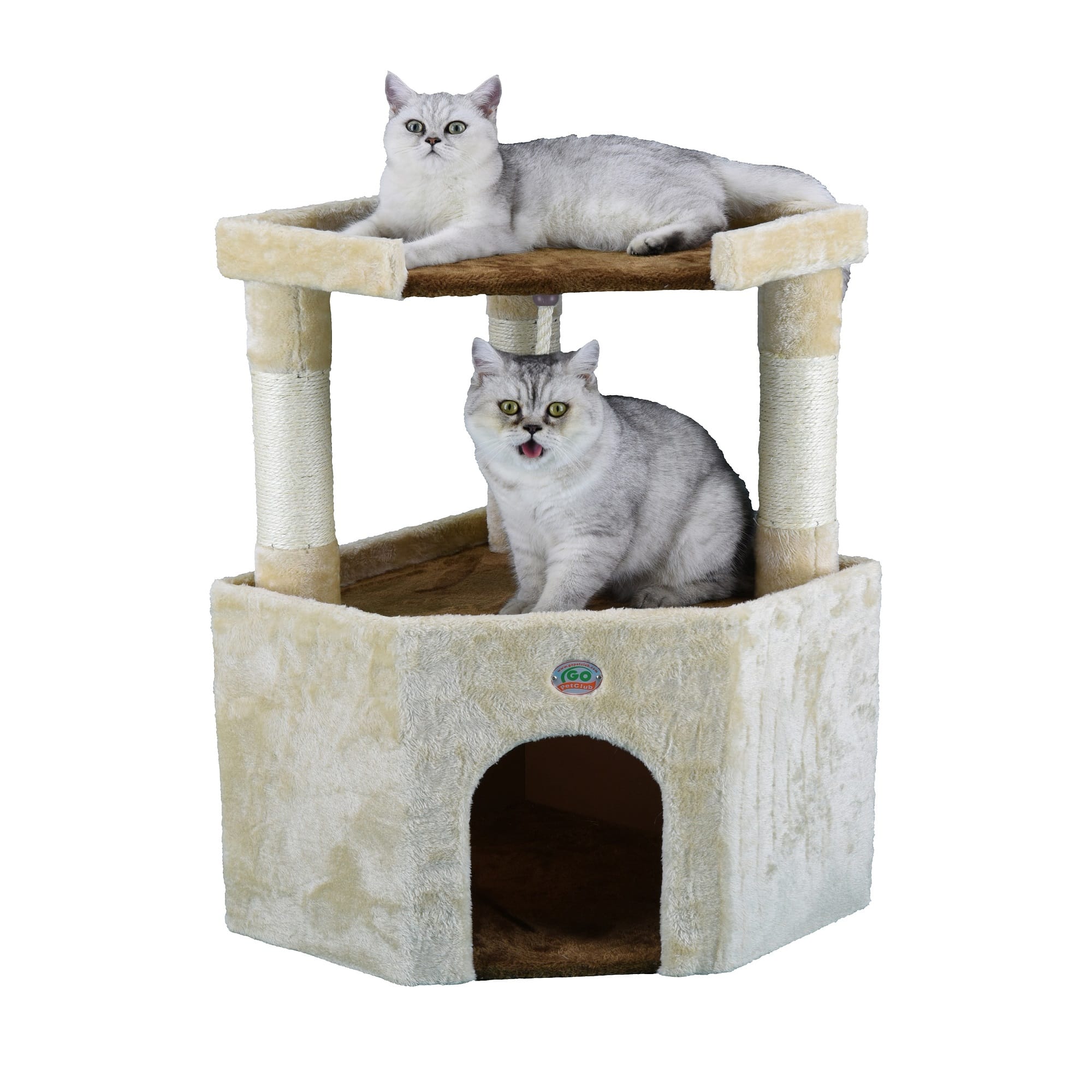 Go Pet Club Beige/Brown Cat Tree Condo with Large Perch， 32