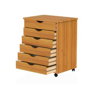 Adeptus Medium Pine 6-Drawer Solid Wood Wide Roll Cart 76152