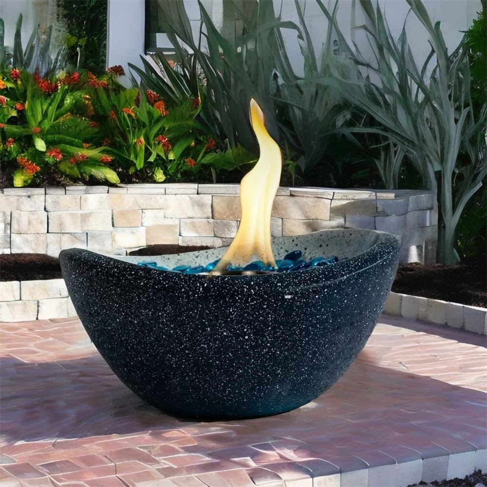 Portable Outdoor Table Top Fire Pit with Blue Glass Beads   N/A