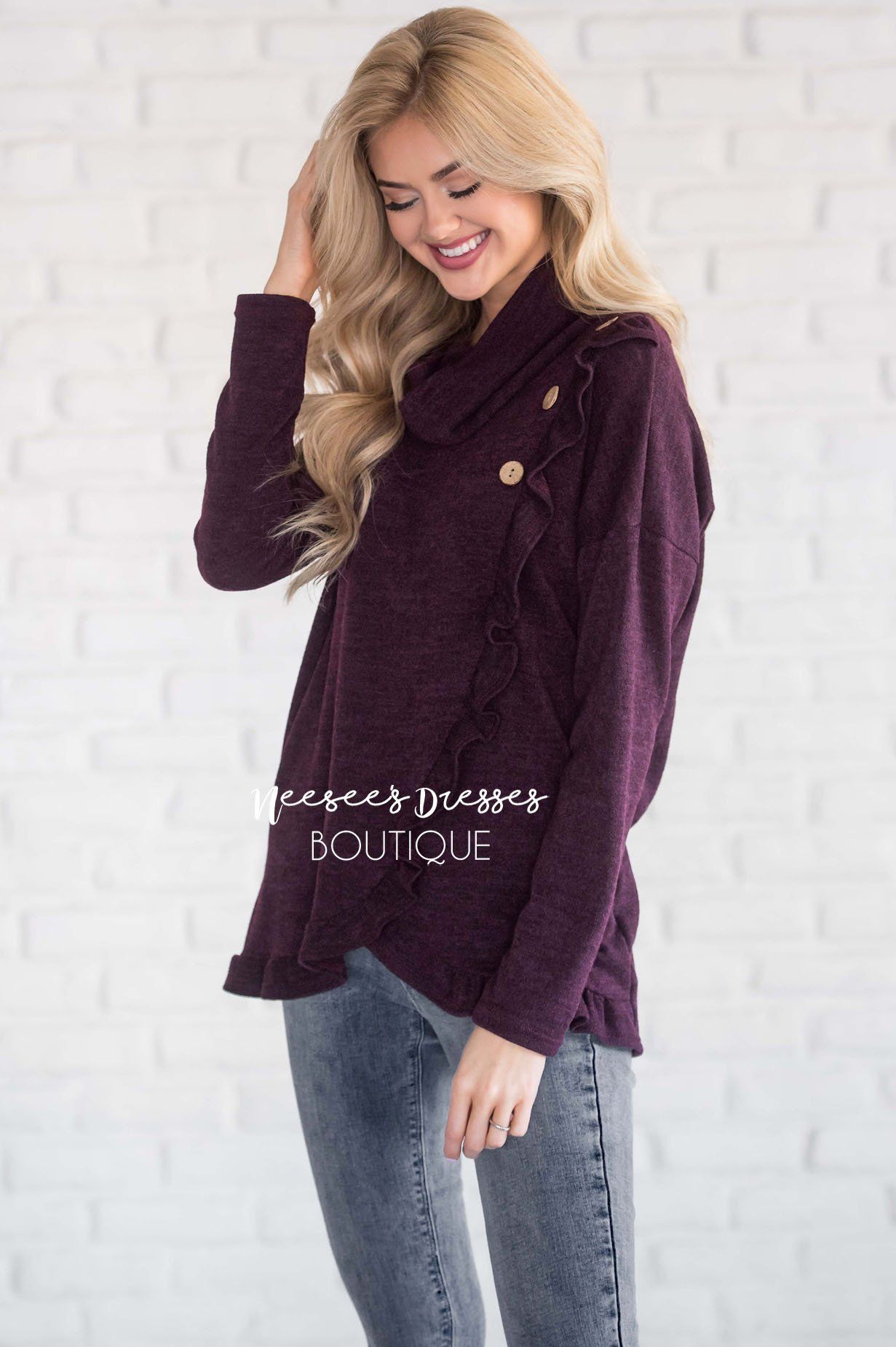 Cowl Neck Ruffle Front Sweater