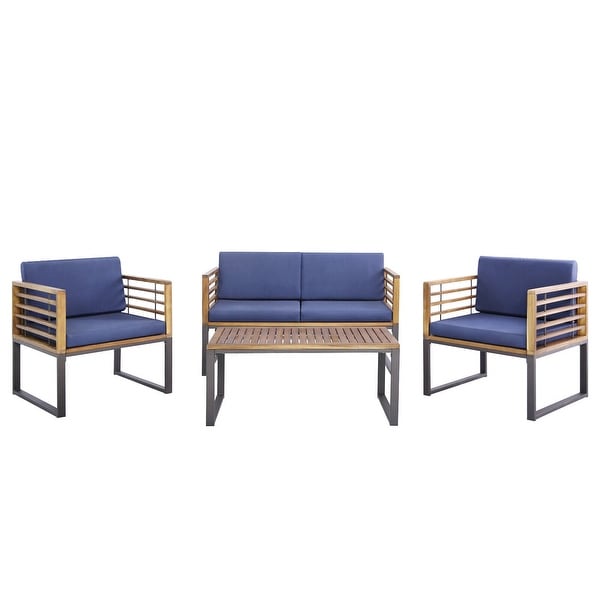 Gymax 4PCS Acacia Wood Patio Conversation Set Outdoor Furniture Set w/