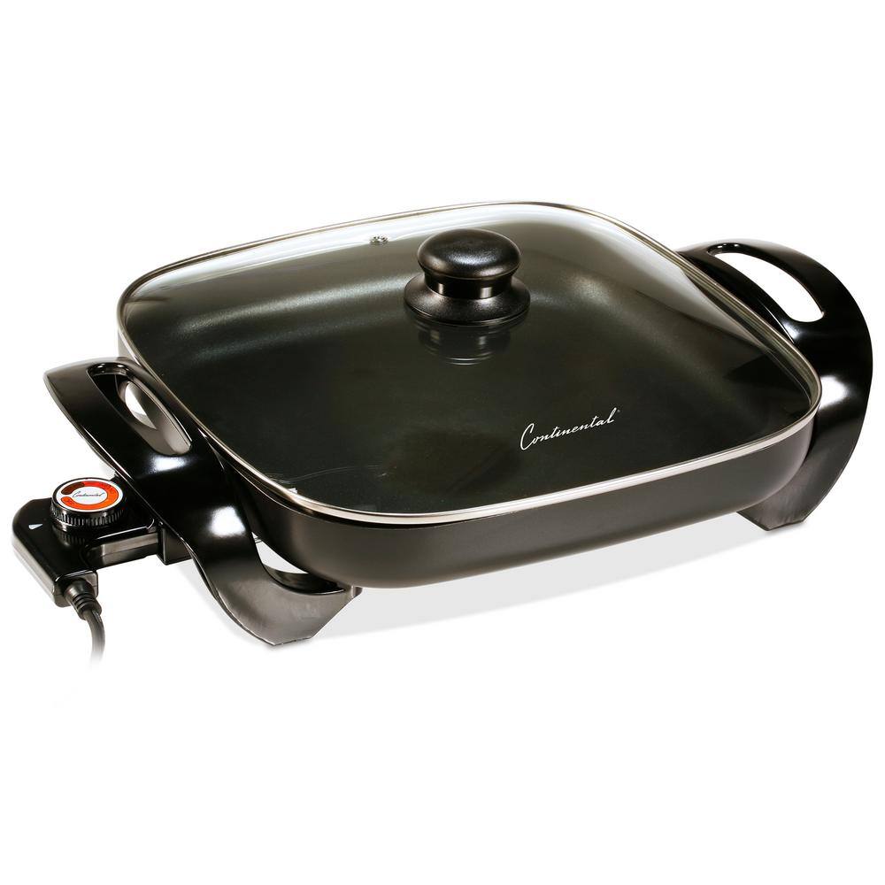 Continental Electric 12 in. Black Electric Skillet with Non-Skid Feet and Glass Lid CE23741