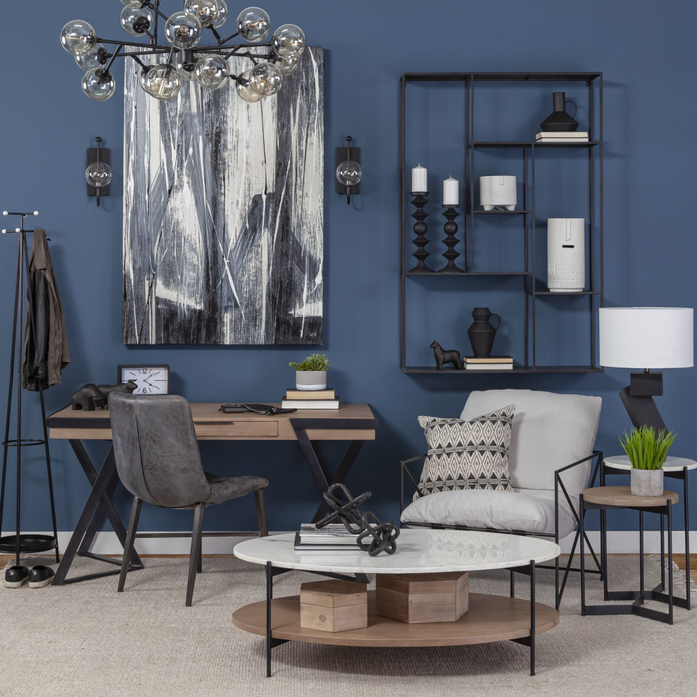 HomeRoots Oval White Marble Top and Black Metal Base Coffee Table W/ Wood Shelf   Transitional   Coffee Tables   by UStradeENT LLC  Houzz