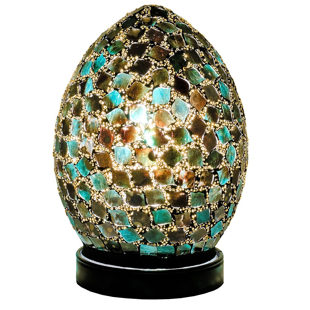 Febland LM77DG Green Mosaic Glass Vintage Egg Table Lamp 20cm