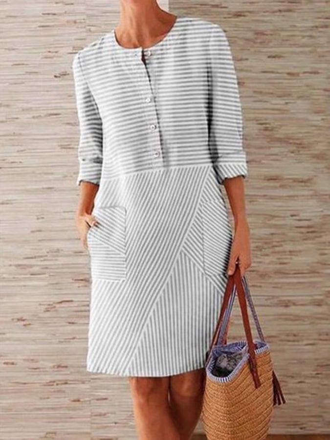 Casual Striped Pocket Dress