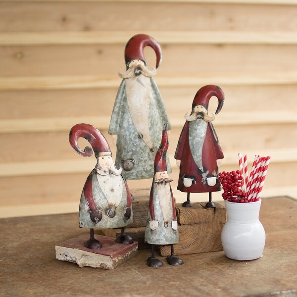 Set of 4 Red and White Galvanized and Christmas Painted Santas