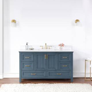 Altair Isla 60 in. W x 22 in. D x 34.5 in. H Single Sink Bath Vanity in Classic Blue with Composite Stone top in White 538060S-CB-AW-NM