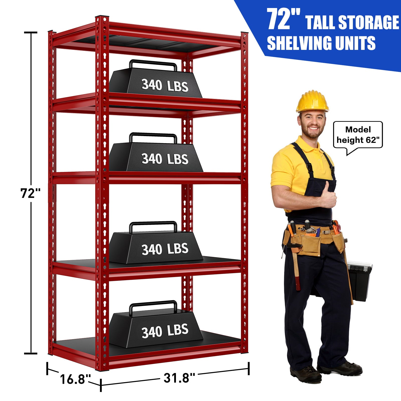 Raybee Heavy Duty Garage Shelf Storage Shelf Metal Shelf Adjustable, 1700 Lb 72