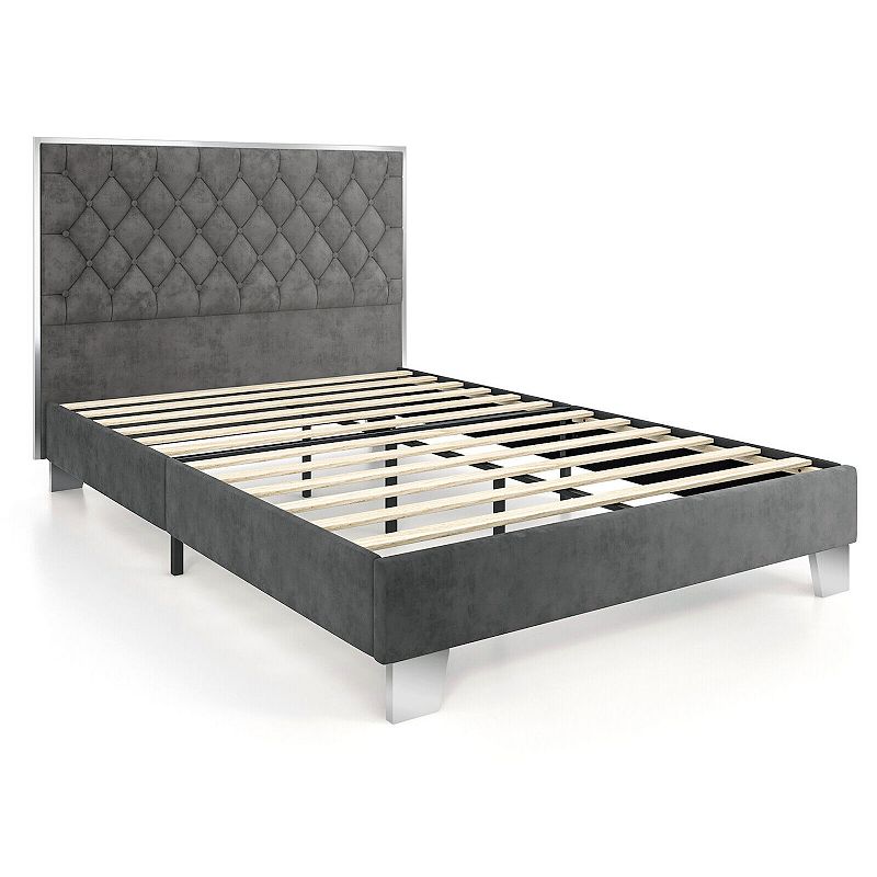 Upholstered Bed Frame with Velvet Headboard-Full Size