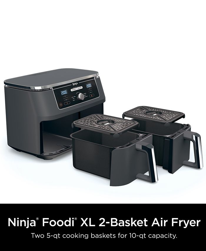 Ninja Foodiandreg DZ401 6-in-1 10-qt. XL 2-Basket Air Fryer with DualZone Technology- Air Fry， Broil， Roast， Dehydrate， Reheat and Bake， Family Sized