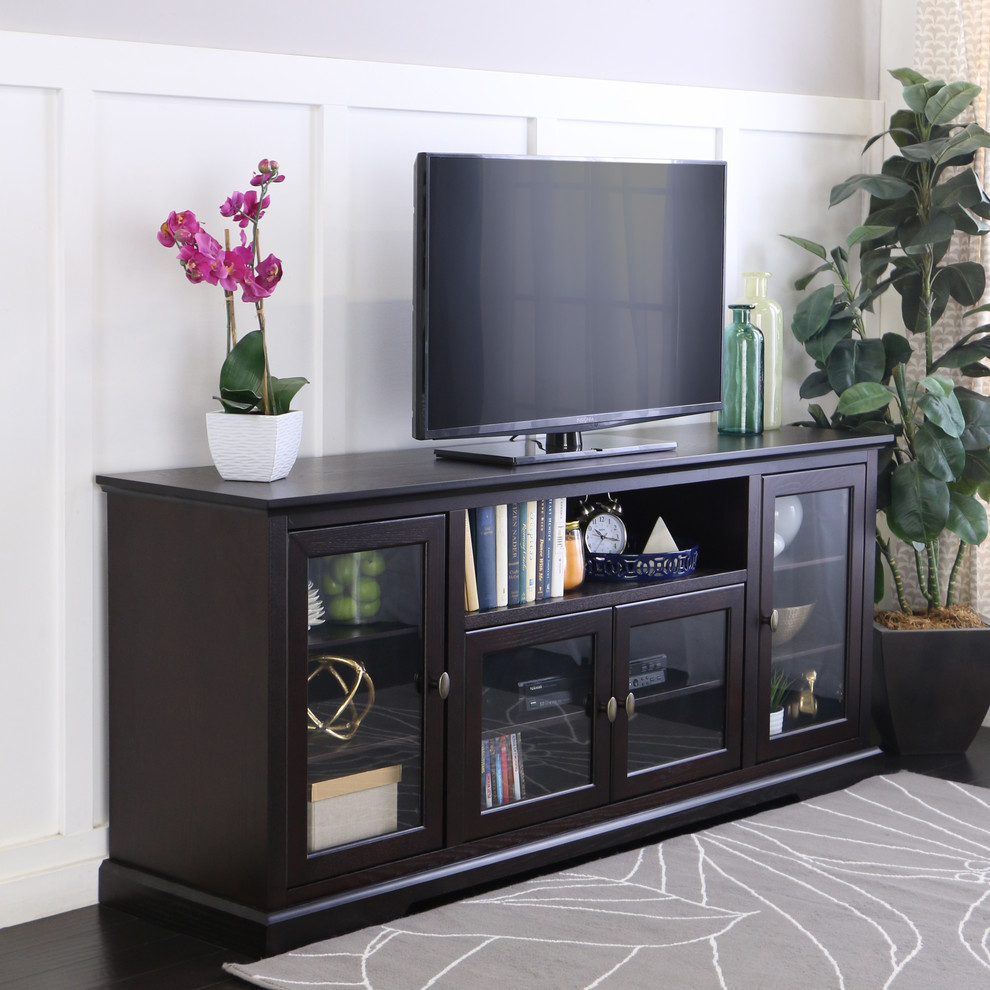 70 quotBlack Wood Highboy TV Stand   Transitional   Entertainment Centers And Tv Stands   by Walker Edison  Houzz