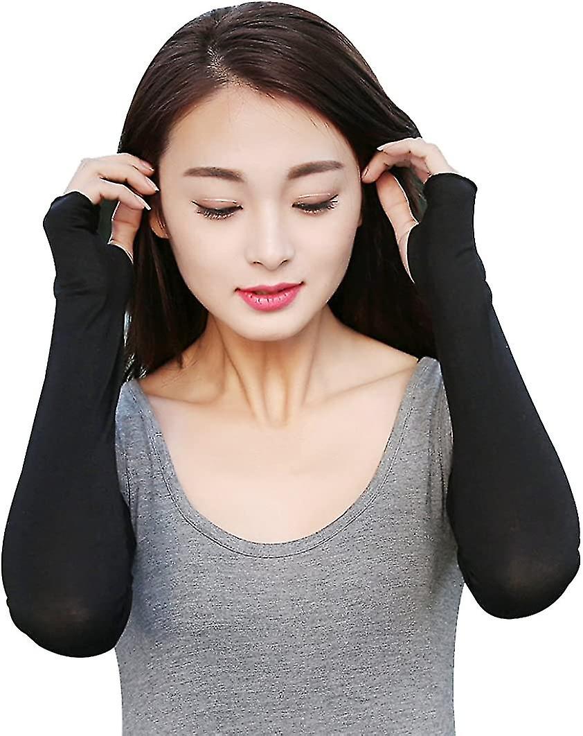 Women Outdoor Sun Block Soft Long Arm Sleeves Fingerless Gloves