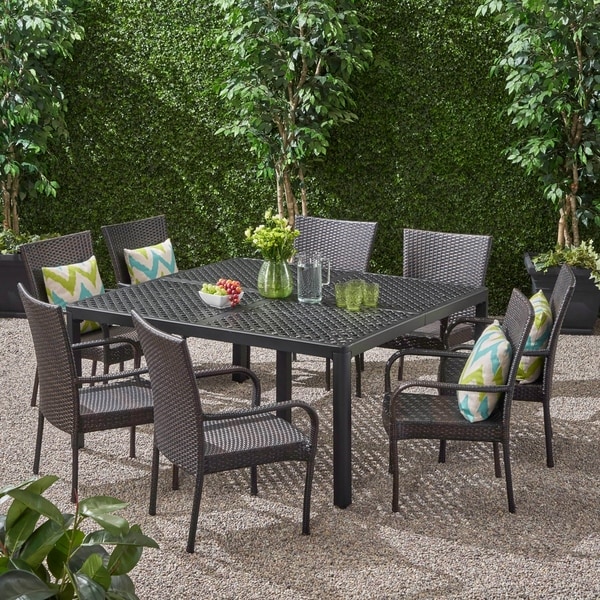 Bullpond Aluminum/ Brown Wicker 9piece Outdoor Dining Set by Christopher Knight Home