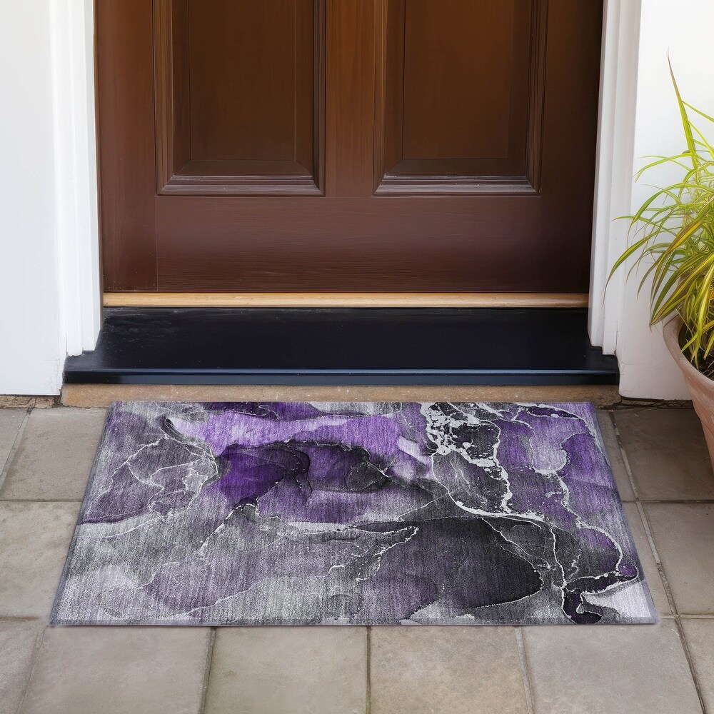 Machine Washable Indoor/ Outdoor Chantille Abstract Purple Rug