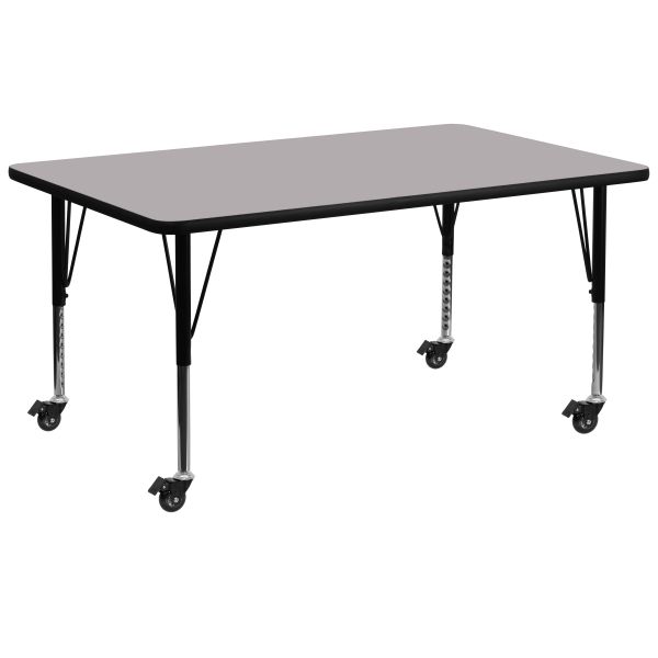 Flash Furniture Mobile 30''W x 72''L Rectangular Activity Table with Grey Thermal Fused Laminate Top and Height Adjustable Preschool Legs