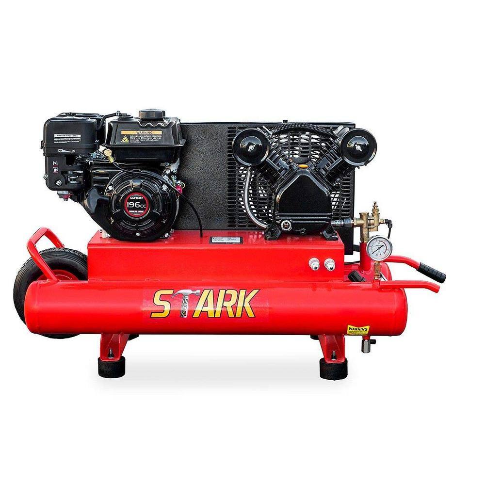 Stark 10 Gal. 6.5 HP Portable Gas-Powered Twin Stack Air Compressor with Built-In Handles 65152-H1