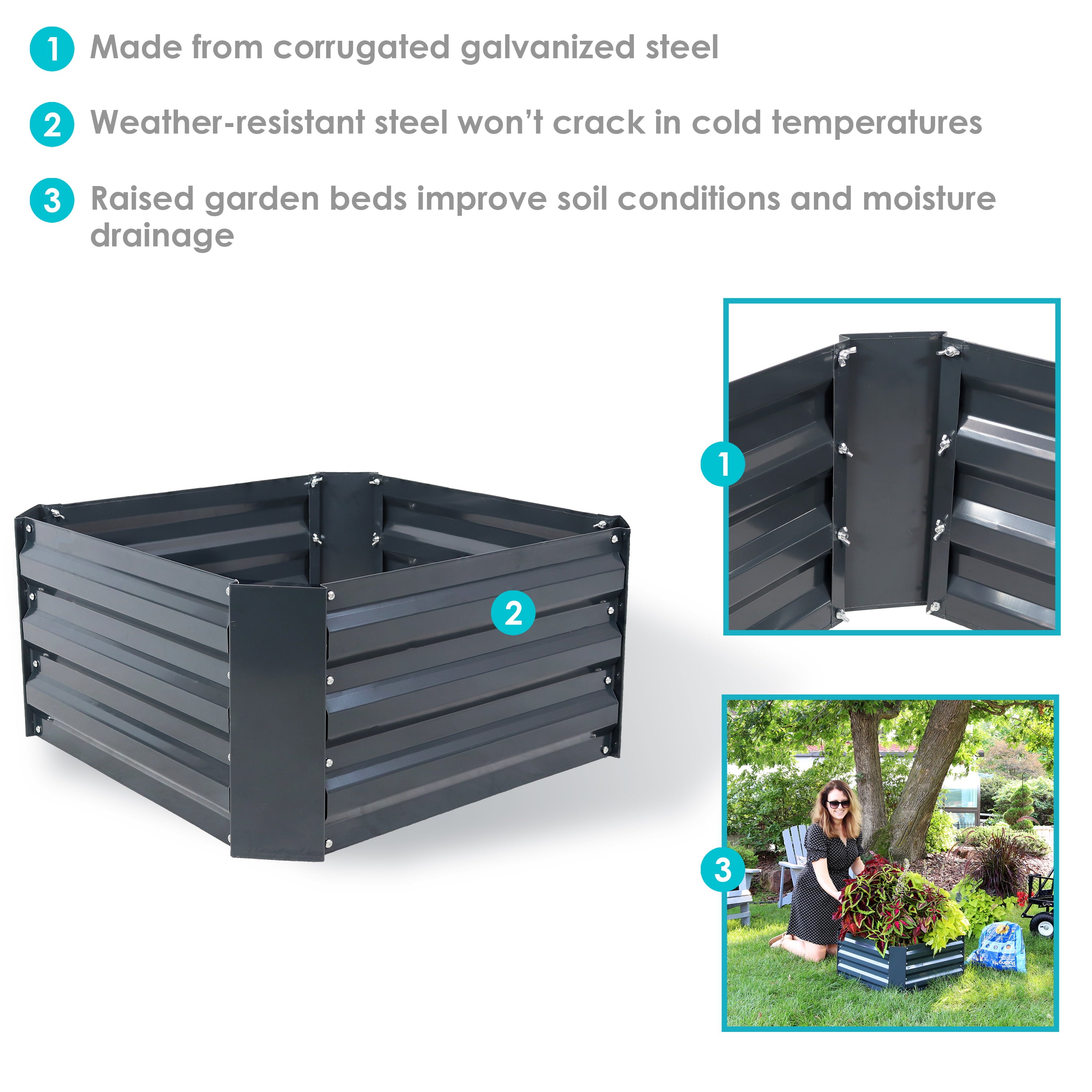 Sunnydaze Corrugated Galvanized Steel Raised Garden Bed for Plants, Vegetables, and Flowers - 24