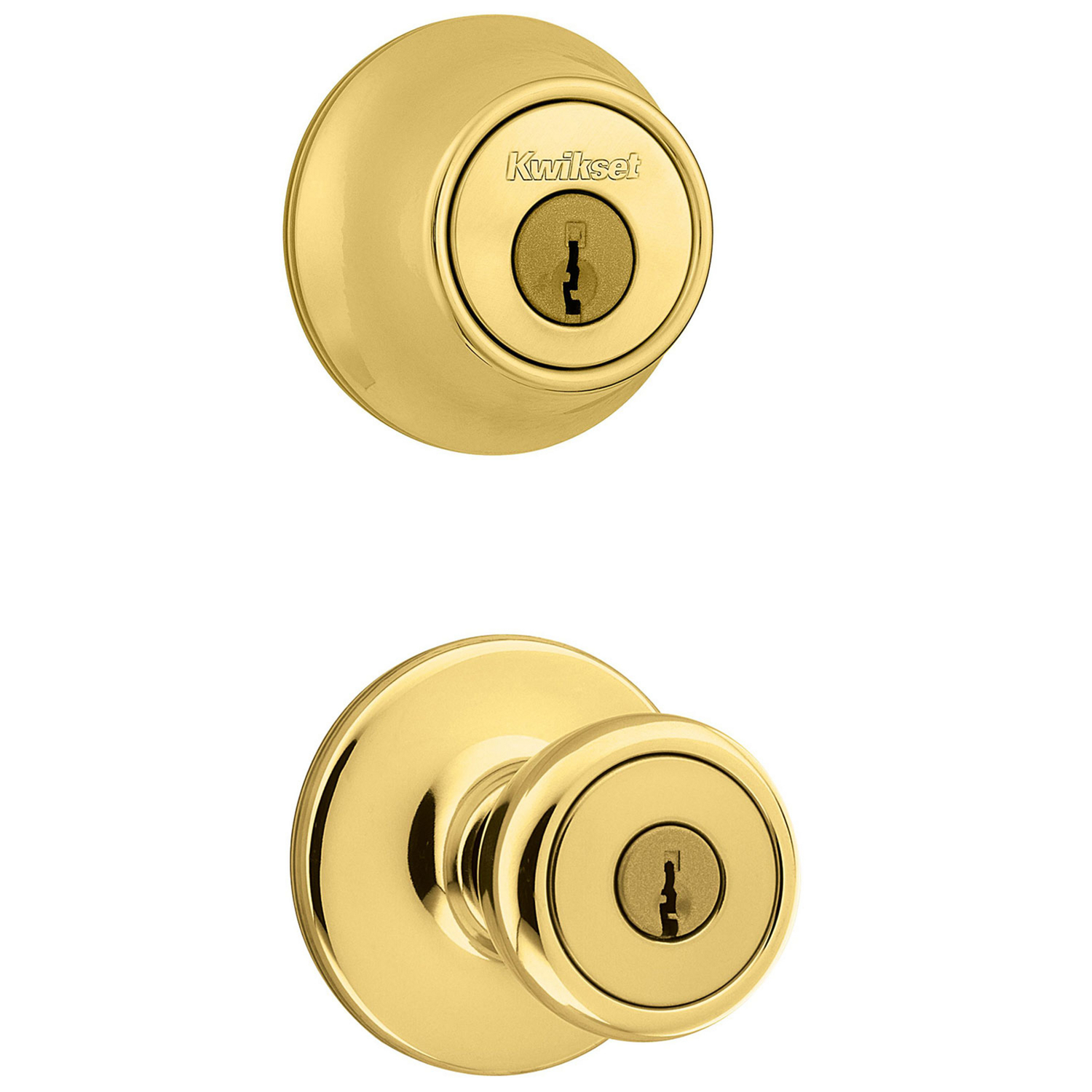 Kwikset Tylo Polished Brass Entry Lock and Single Cylinder Deadbolt 1-3/4 in.