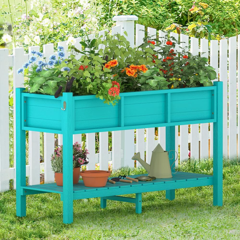 LUE BONA Raised Garden Bed， Elevated Wood Planter Box Stand for Backyard， Patio， Balcony-Blue DPTHD23002-3