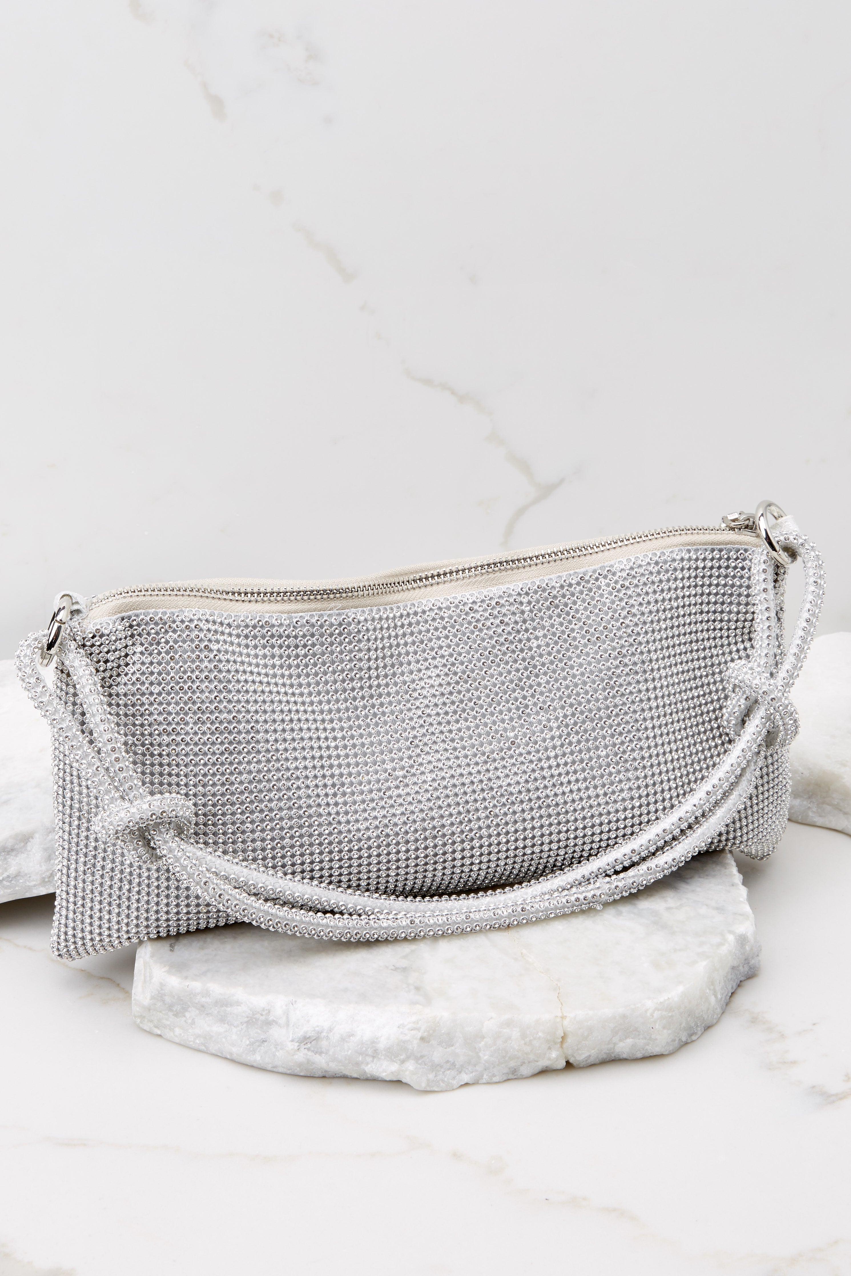 City Drives Silver Beaded Mesh Bag
