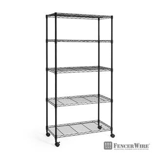 Fencer Wire Black 5-Tier Metal Garage Storage Shelving Unit with Leveling Feet and Wheels (30 in. W x 14 in. D x 62 in. H) RWW-CH30145WBK