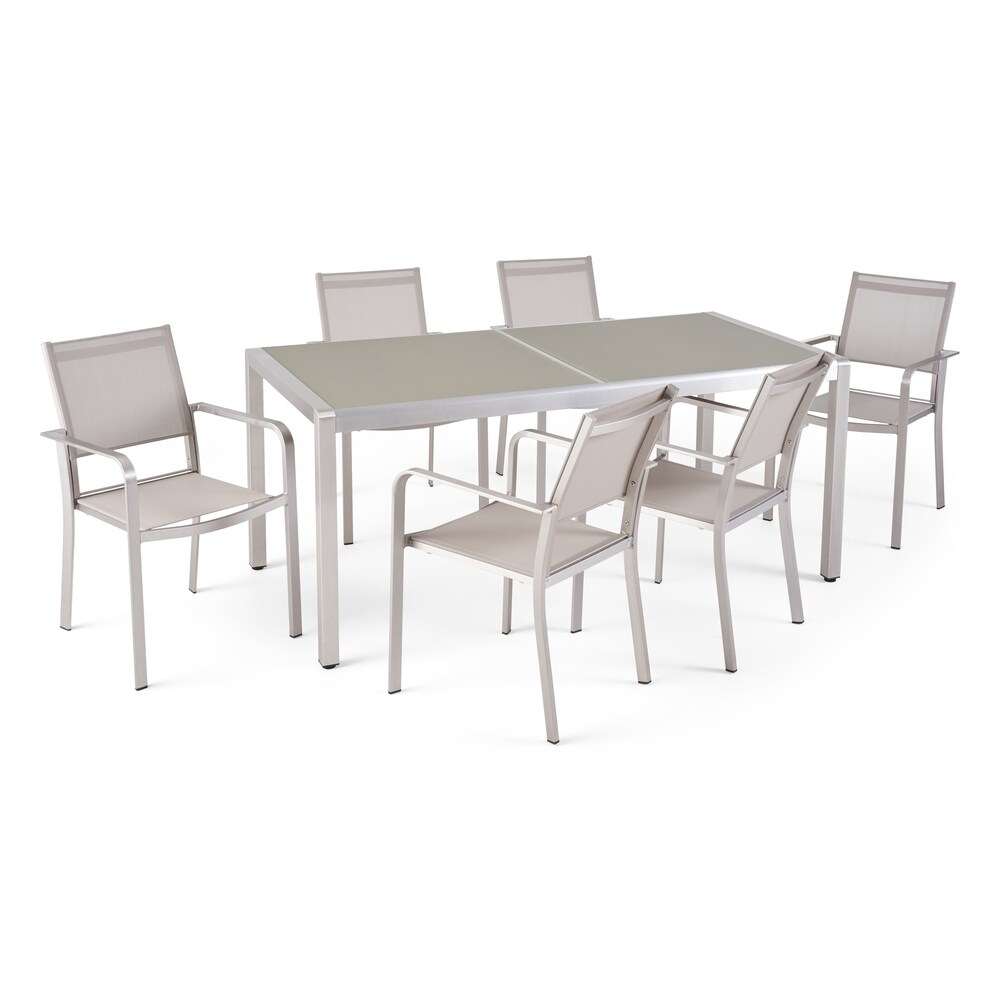 Gaven Tempered Glass/Aluminum 7 piece Outdoor Dining Set by Christopher Knight Home