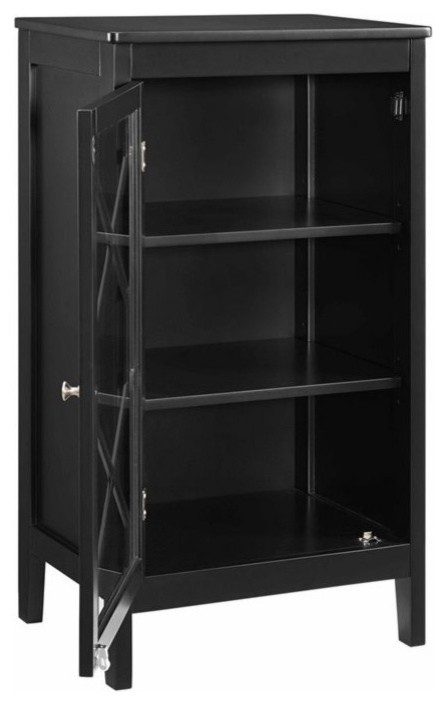 Linon Betty Large Wood Cabinet with 2 Glass Paneled Doors and 3 Shelves in Black   Transitional   Accent Chests And Cabinets   by Homesquare  Houzz