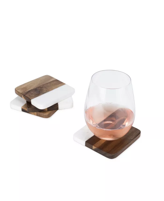 Twine Marble Acacia Coaster Set