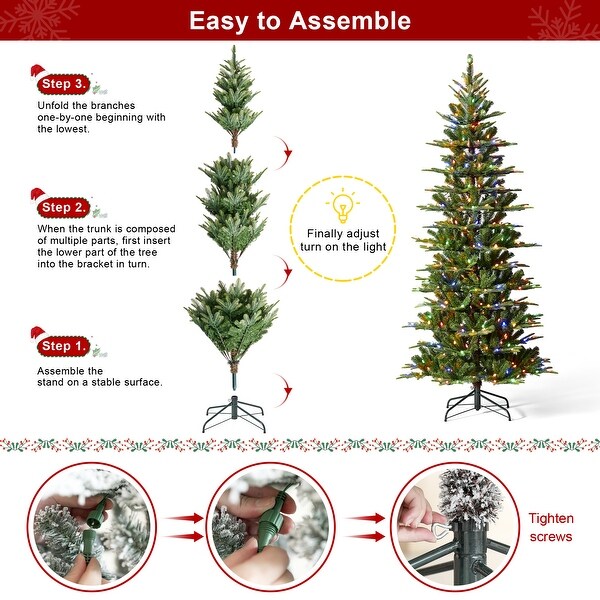 Glitzhome 7.5ft/9ft PreLit Evergreen Slim Fir Artificial Christmas Tree With Strawberry Lights