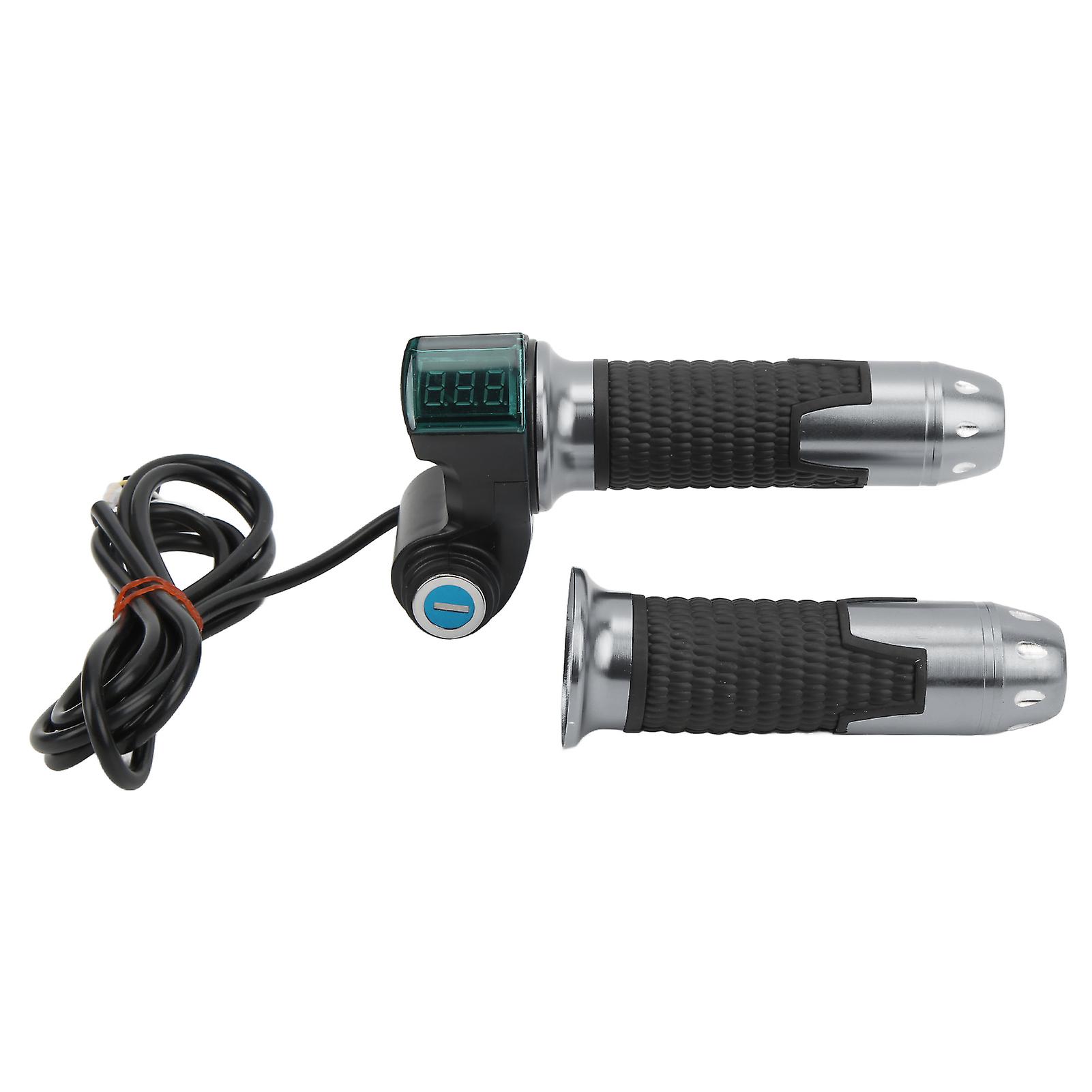 1 Pair Electric Bicycle Throttle Handle Twist Throttle Accelerator Grip With Green Digital Display Grain Patterngrey Handle Cover