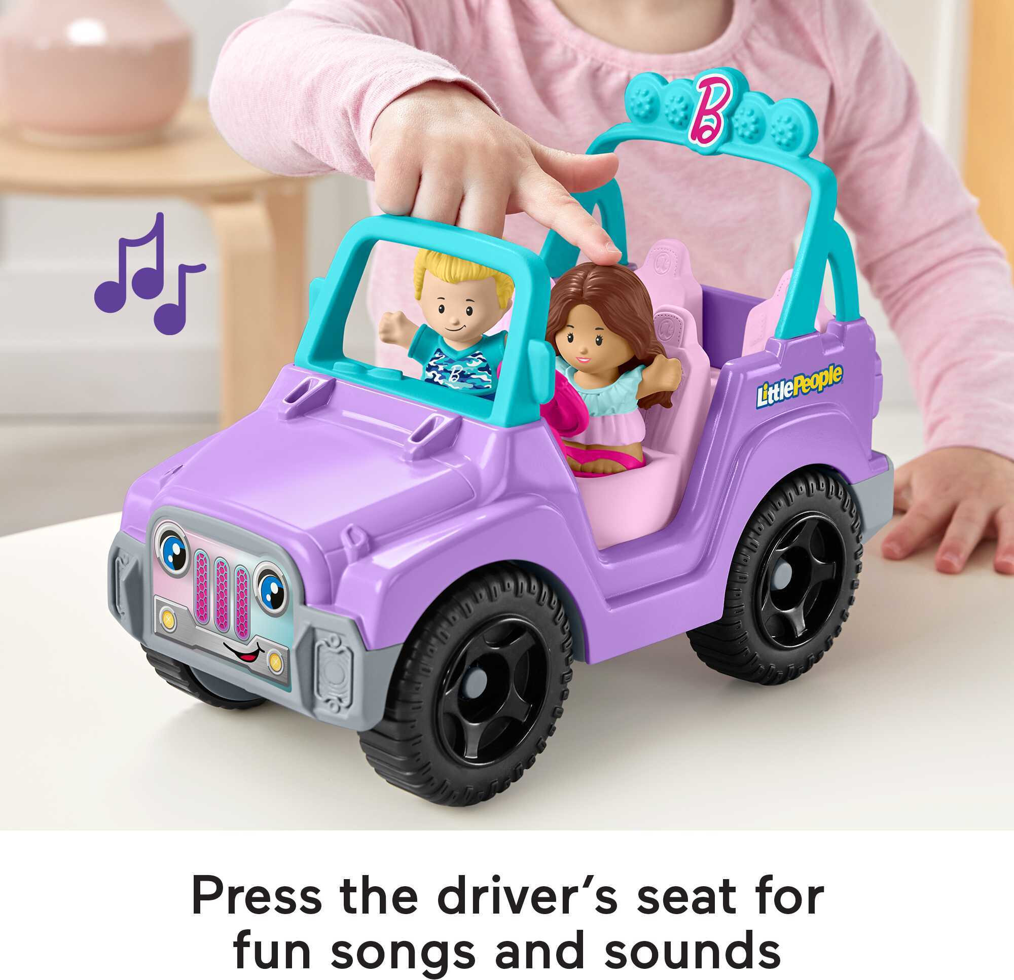 Fisher-Price Little People Barbie Toy Car with Music Sounds and 2 Figures， Beach Cruiser， Toddler Toys