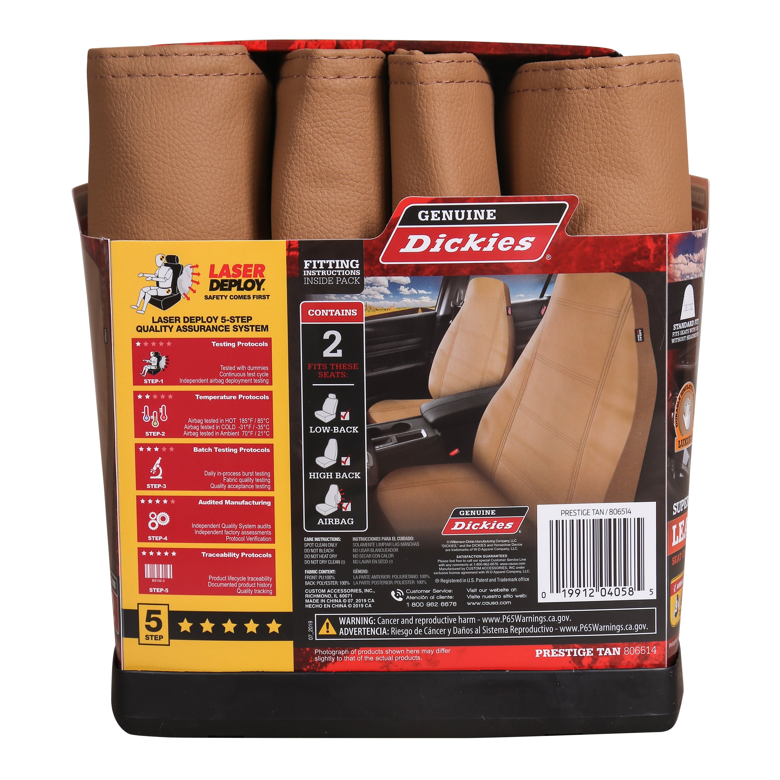 Genuine Dickies 2 Piece Prestige Front Car Seat Covers Vegan Leather Beige， 806514