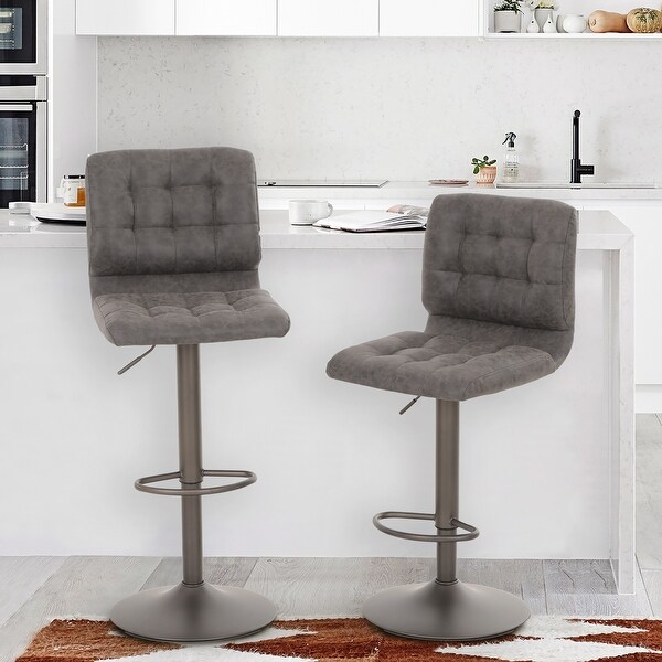 2-Piece Modern PU Leather Adjustable Swivel Bar Stools